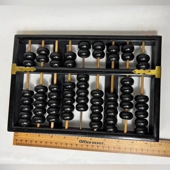 Vintage Wood and Brass Abacus Lotus Flower Brand People’s Republic of China - Picture 8 of 9